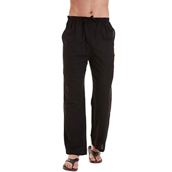 

men's pants joggers linen cotton yoga casual loose sweatpants beach trousers lounge apparel for men, Black