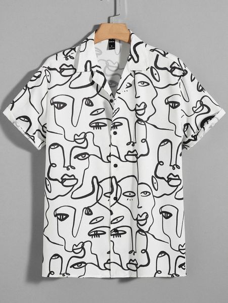 

men figure graphic button up shirt m6kv#, White;black