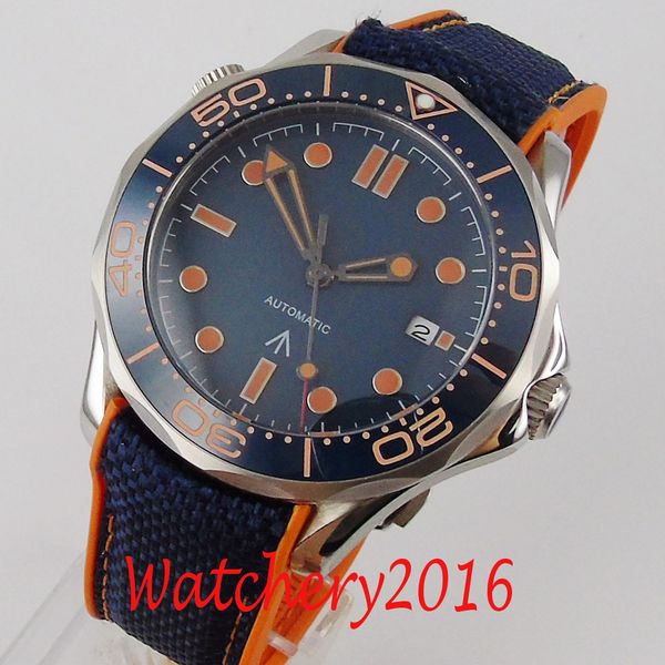 

41mm blue sterile dial sapphire glass ceramic tablecloth date miyota automatic clockwork men's watches, Slivery;brown