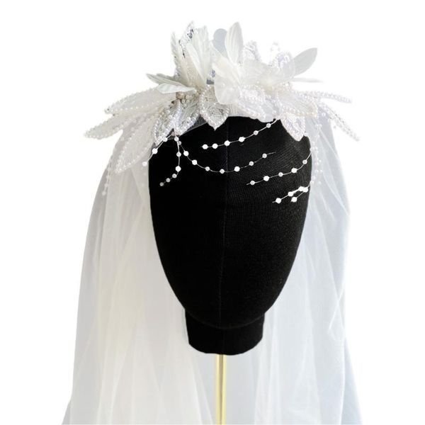 

bridal veils romantic bride wedding veil lace petals flower pearl beading hair accessories, Black