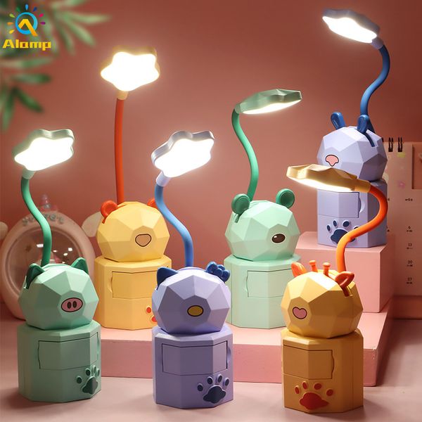 Night Light Dos Desenhos Animados 8 LED Luzes Leitura USB Power Light Power Flexible Com Jóias Caixa De Mesa De Mesa Para Crianças E Estudantes