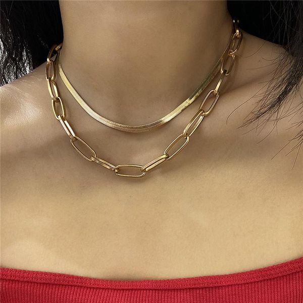 Ketten Vintage Layered Frauen Schlangenkette Flache Halskette am Hals Gold Farbe Schmuck 2021 Link Chocker Kragen Kurz