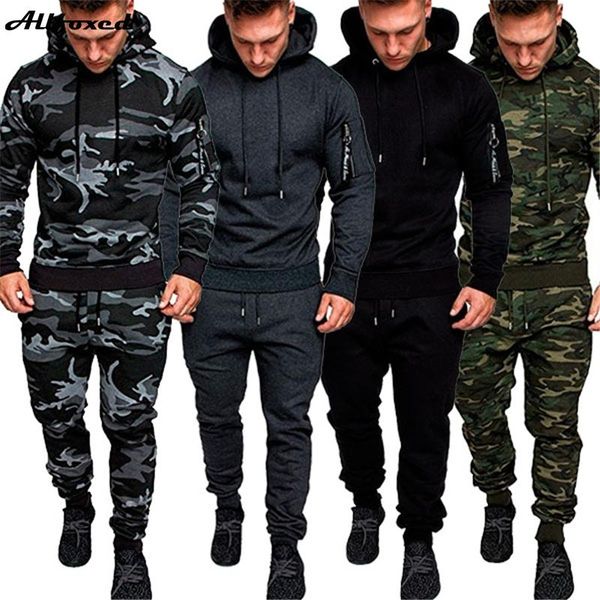 

jogging clothing men's sets army military camouflage tactical combat sweatshirt+pant set zipper hoodies sports suit man clothes sportsw, Black;red