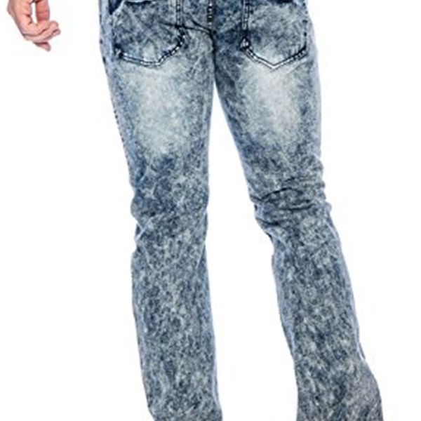 

9 crowns tr men's acid wash moto distressed slim straight jeans, Blue