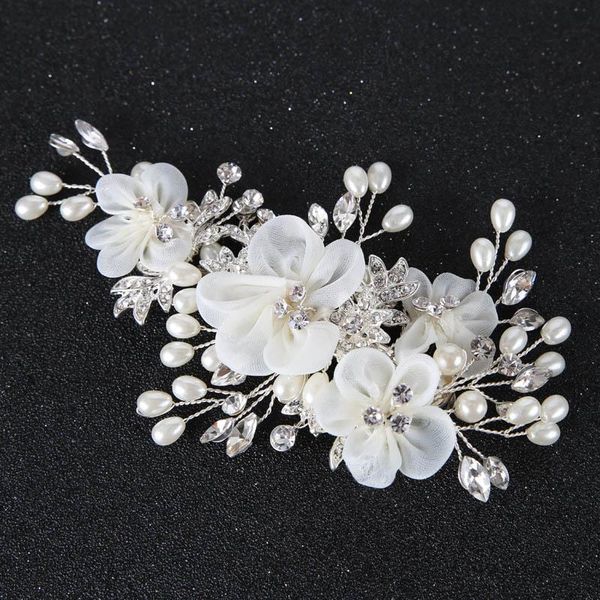 

hair clips & barrettes trendy bridal ornaments yarn white flower pearl clip for women floral crystal headpieces bride accessories maea99, Golden;silver