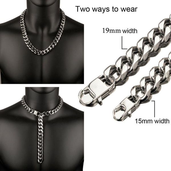

chains 15/19mm xxxtentacion choker tail hip hop rapper stainless steel necklace curb cuban link chain necklaces fashion jewelry, Silver