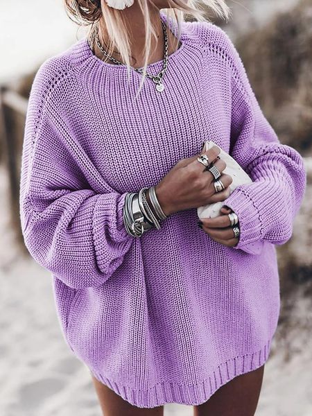

women's sweaters plus size oversized sweater fall 2021 for women solid pink blue khaki purple pullover long sleeve loose knitted, White;black