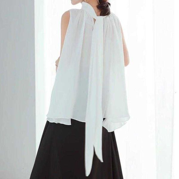 

women's blouses & shirts korean japanese style white black blouse chic elegant turtleneck swing chiffon shirt sleeveless pullover q1ke