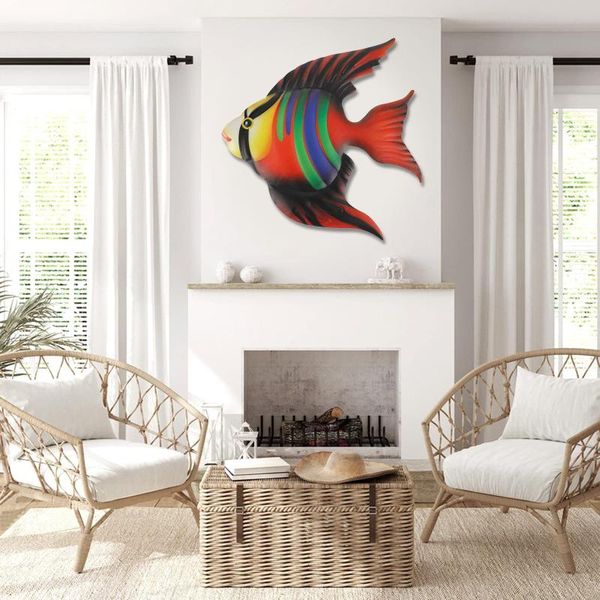 

decorative objects & figurines painted metal wall art decoration wrought iron fish hanging ornaments for home living room garden vj-drop