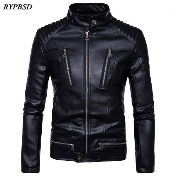 

men's jackets 2021 black leisure fashion men biker jacket motorcycle leather pu for male, Black;brown