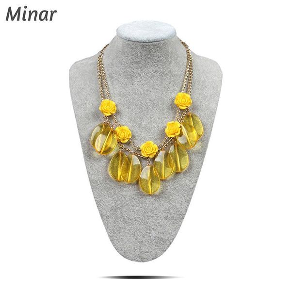 

pendant necklaces romantic hawaii tropical beach yellow rose flower choker necklace bright color layered collar women dress accessories, Silver