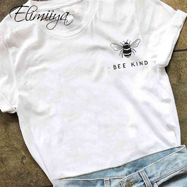 Elimiiya Damen T-Shirt Bee Kind Print Übergroßes Loses T-Shirt Höhere Baumwolle Grafik T-Shirts Tops T-Shirts Weibliches T-Shirt Frauen 210330