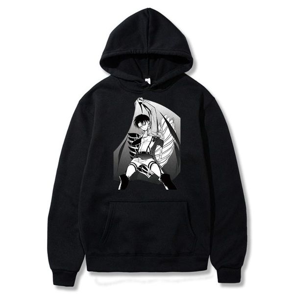 

men's hoodies & sweatshirts harajuku anime attack on titan cosplay hoody 2021 funny cartoon ackerman graphics winter warm long sleeve, Black