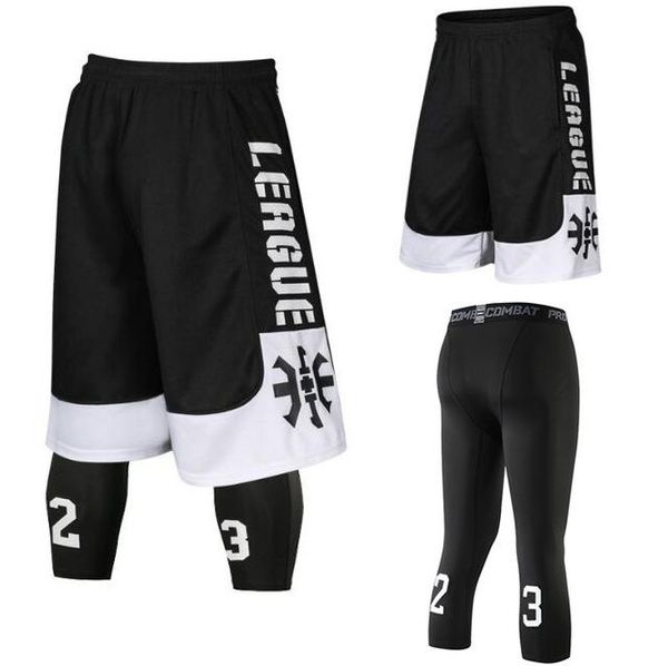 

summer basketball shorts sets men running short pants knee length training gym sport male breathable fitness, Black;blue