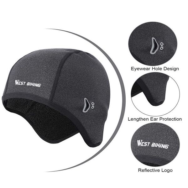 

cycling cap winter warm road bike bicycle running skiing motocycle riding hat windproof fleece mountain thermal headwear caps & masks, Black