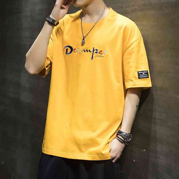 

new products on the market short t-shirt men's summer t-shirt trend tide brand ins loose half sleeve bottom coat, White;black