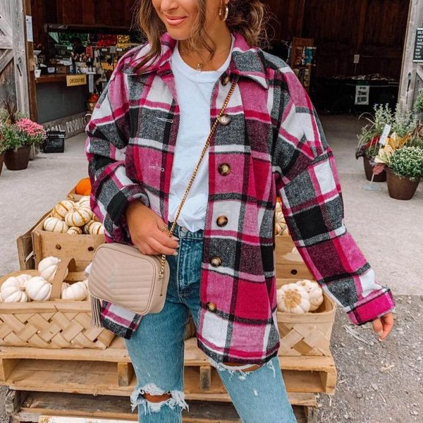 

women's jackets in stock button casual long sleeve loose overcoat coat women fashion lattice lapel female outerwear jacket winter #8, Black;brown