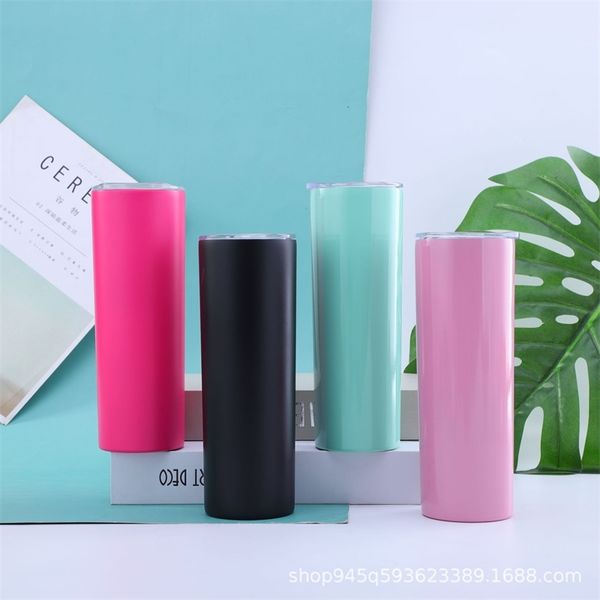 

New stainless steel straight body preservation heat transfer coating solid color simple car straw cup, Black