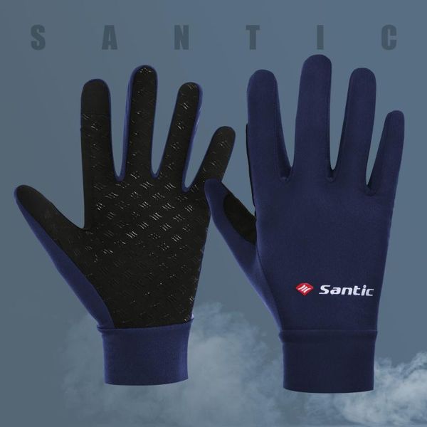 

cycling gloves santic 2021 winter men black gel warm full finger with touch function shockproof keep asian size w0p079