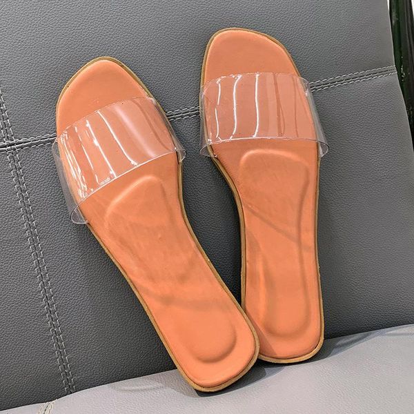 

slippers shoes women summer slides shale female beach pantofle transparent heel low fashion sabot 2021 flat luxury rubber rome f, Black