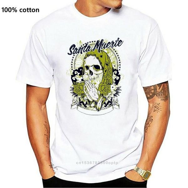 

men's t-shirts santa muerte holy death t shirt, White;black