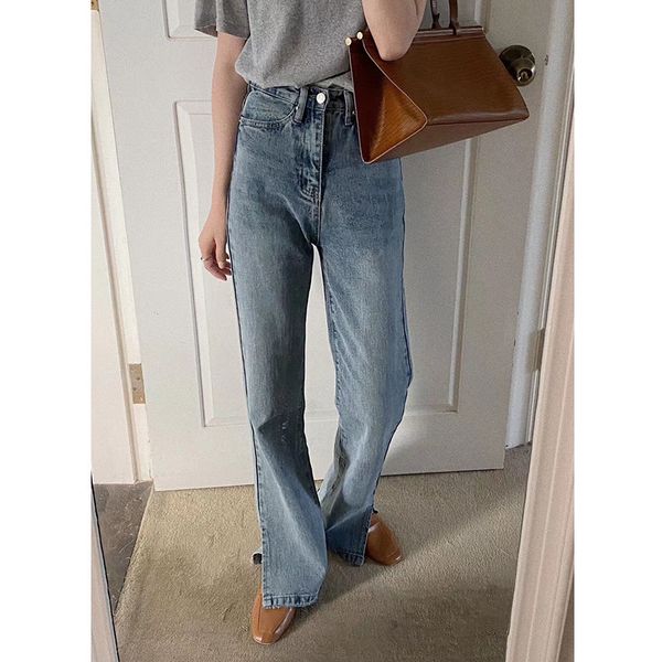

acme ground summer split micro ra jean's wide leg straight mop pants 12331, Blue