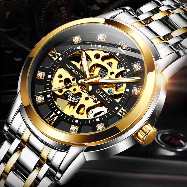 

olevs brand factory wholesale holle diamond clock fashion trend luminous mechanical gentlemen, Slivery;brown