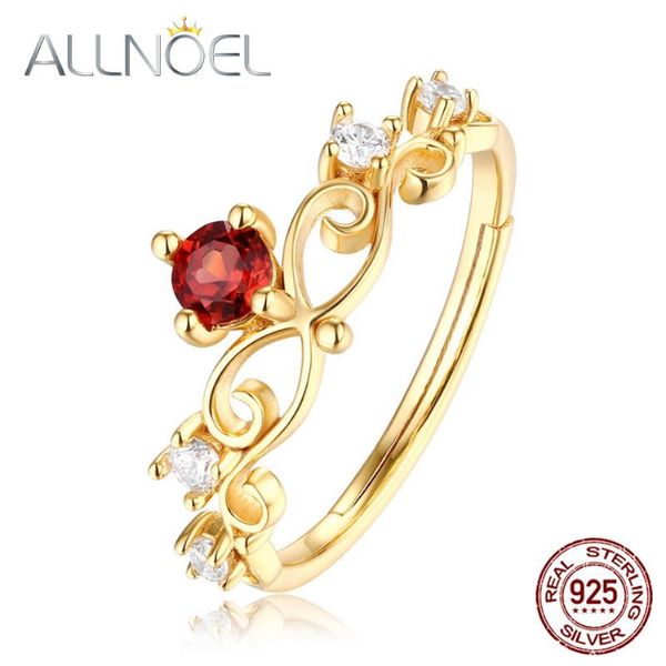 

cluster rings allnoel solid 925 silver ring for women 100% natural garnet vintage style jewellery adjustable wedding band real gold, Golden;silver