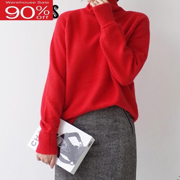

women's sweaters loose oversized women red turtlenck sweater female long sleeve pullovers 2021 winter knitted jumpers, White;black
