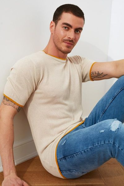 

trendyol male slim fit bike collar knitwear t-shirt tmnss21ts0675 men's t-shirts, White;black