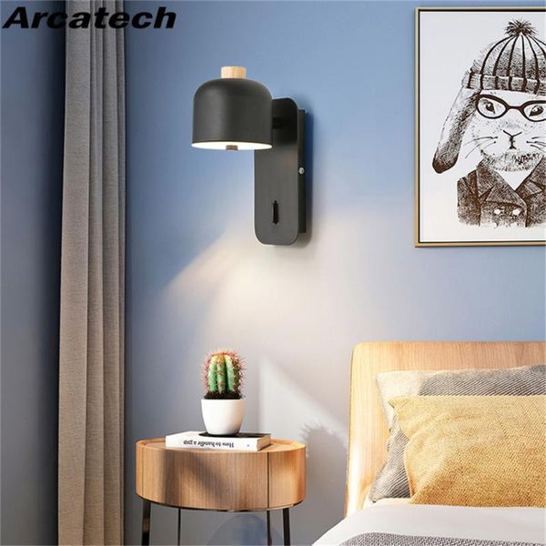 

wall lamp led lights with switch interface fashion 7w white black fixture corridor aisle beside lighting art sconce nr-252