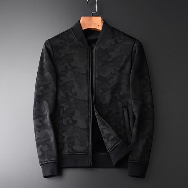 

men's jackets 2021 spring camouflage add velvet jacket fashion thin casual slim black stand collar jcaket, Black;brown