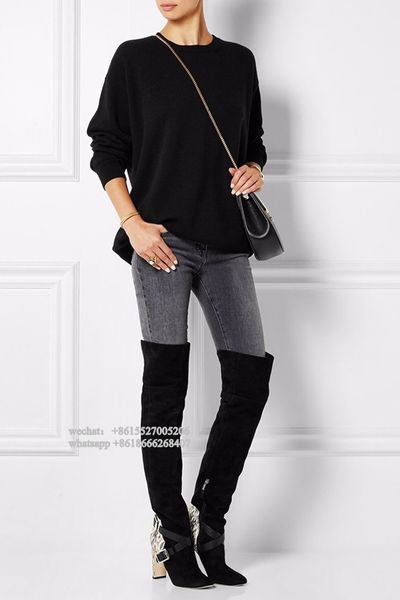 

black mode on the knee python woman boots standard buckle block high thigh strap with winter boot belt