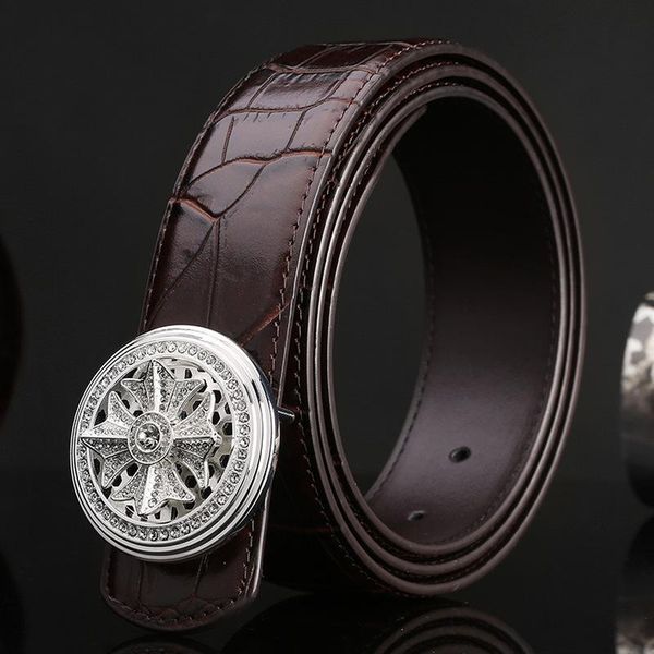 

belts men's crocodile leather smooth buckle belt korean style rotating, Black;brown