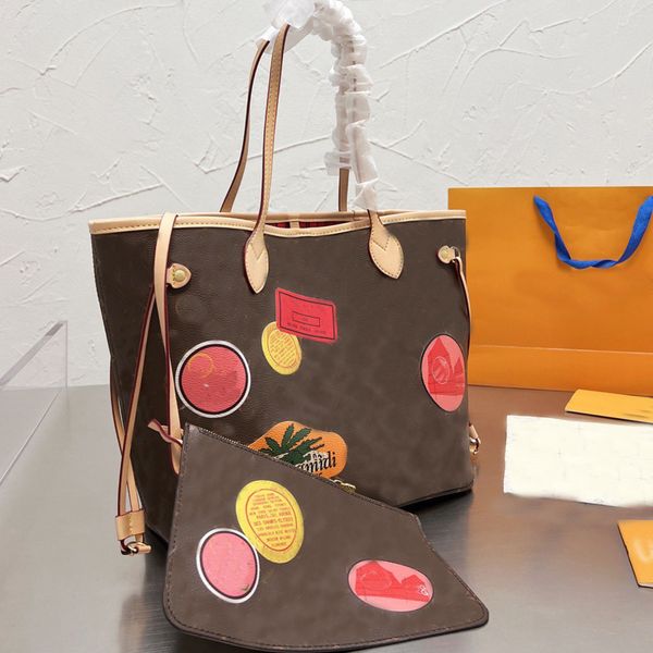 

fashion handbag wallet mm tote bag canvas leather shopping shoulder bags side lace classic letter graffi printing women handbags purse 2pcs