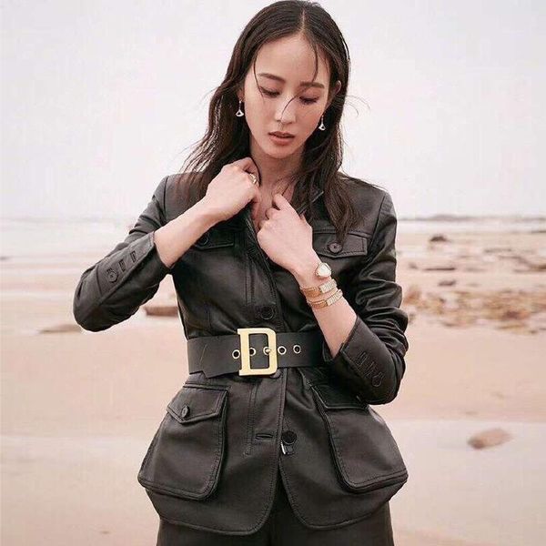 

genuine leather jacket women sheepskin coat female spring autumn coats and jackets 2021 mujer chaqueta women's & faux, Black