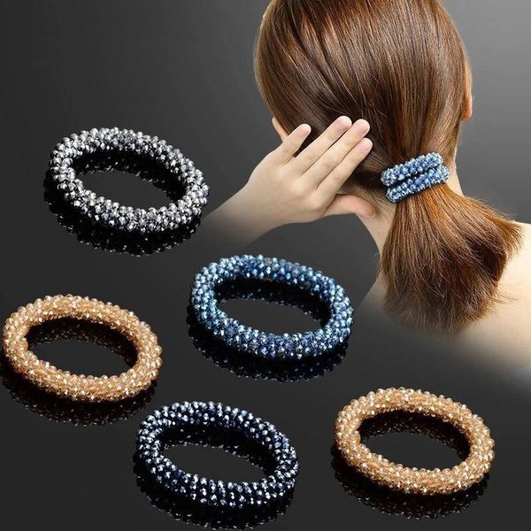 Scrunchies Haarschmuck für Frauen, Vollgummiband, Temperamentperlen, elastische Haargummibänder, glitzernde Silberperlen