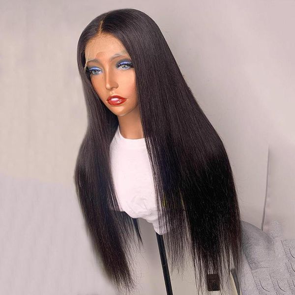 

synthetic wigs middle part lace front wig natural black color long with baby hair average cap for women