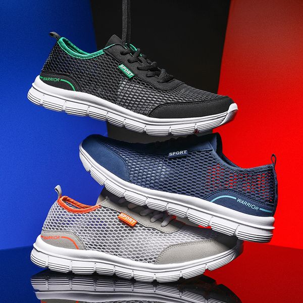 

valstone mesh men sneakers lace-up casual flats sneakers for summer breathable light gym shoes for men new black blue, Red;white