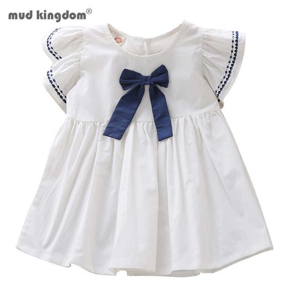 

mudkingdom little girls boutique dress flutter sleeves summer casual pure cotton short sleeve bow kids holiday 210615, Red;yellow