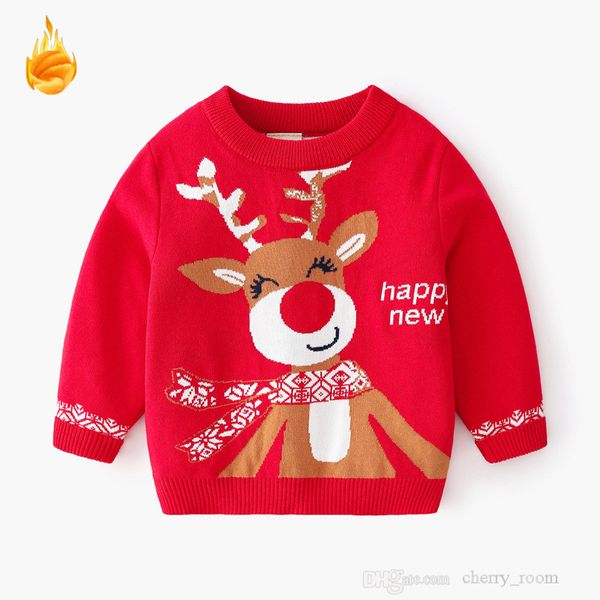 Weihnachtskinder Strickpullover Herbst Winter Kinder Weihnachts -Elch -Strick -Jumper Jungen Mädchen Watte Watte Cartoon lässige Pullover Tops S1764