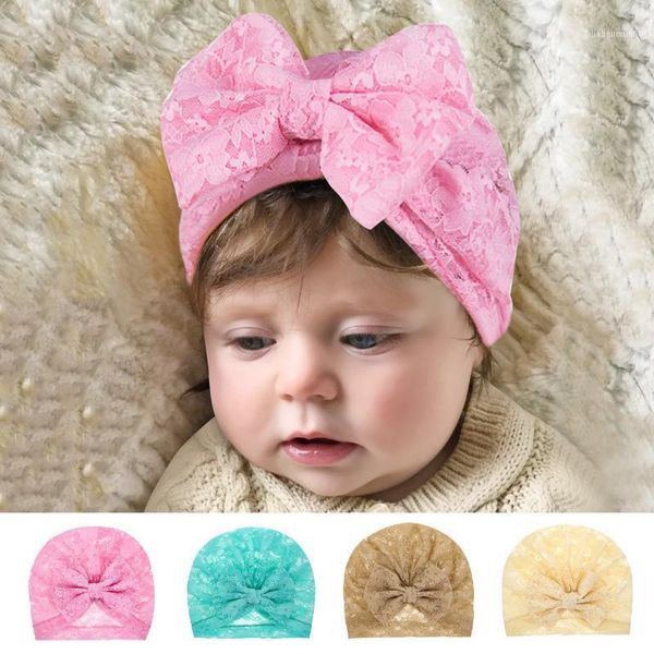 

cute lace baby turban hat with big bow summer spring infant girl born pography props breathable kids cap caps & hats1, Yellow