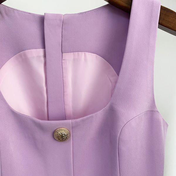 

2021high street 2021 designer dress womens sleeveless lion buttons square collar tank dress, Black;gray