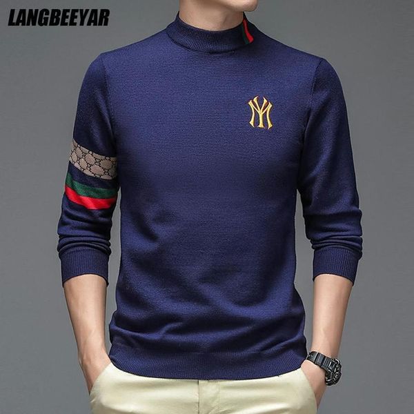 

men's warm woolen sweater, casual wear, luxury brand, knitting, medium neck, autumn and winter, new, 2021, White;black