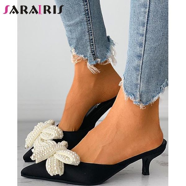 

brand female fashion vacation slippers summer outdoor women pointed toe bead spike med heels shoes woman, Black
