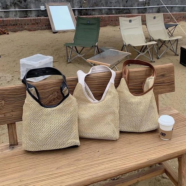 

evening bags 2021 summer women straw bag korean ladies shoulder woven middle handbags set female casual beach sets whole sale