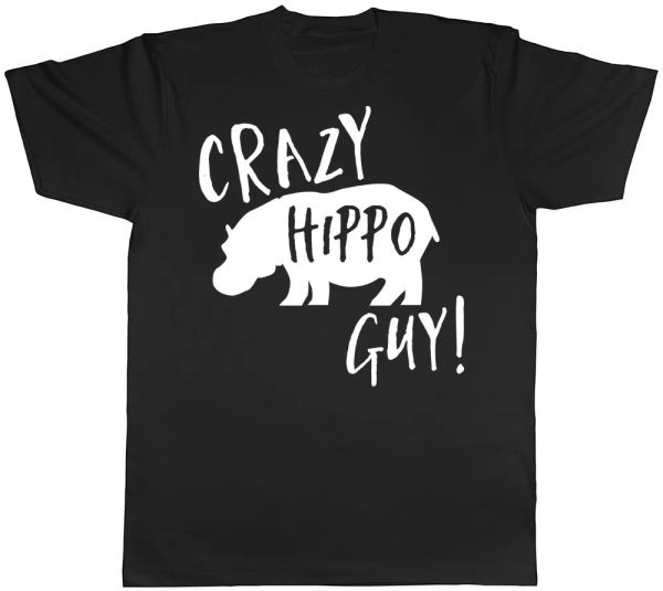 

crazy hippo guy mens t-shirt, White;black