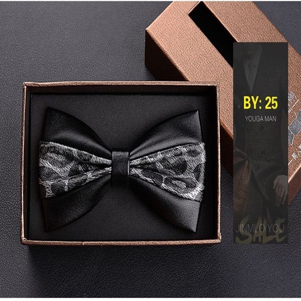 

9hz straight business professional wedding leather butterflywomen butterfly fashion bow ties men's trendy leather pliers bow tie creati, Black;gray