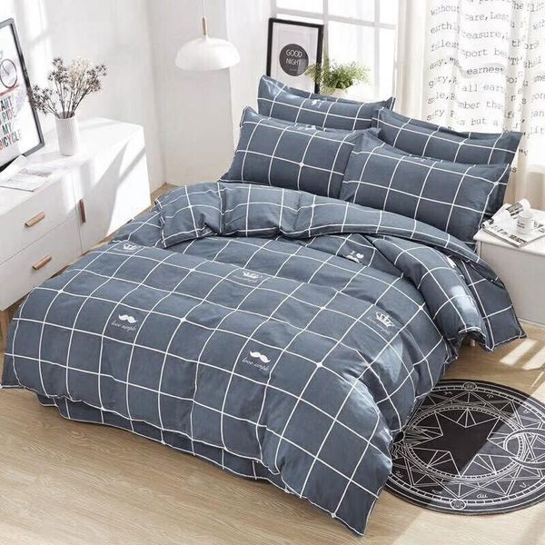 

bedding sets set home textile grid pattern thicken pillow case bed sheet double-sided brushed fabric duvet cover for bedroom oceania