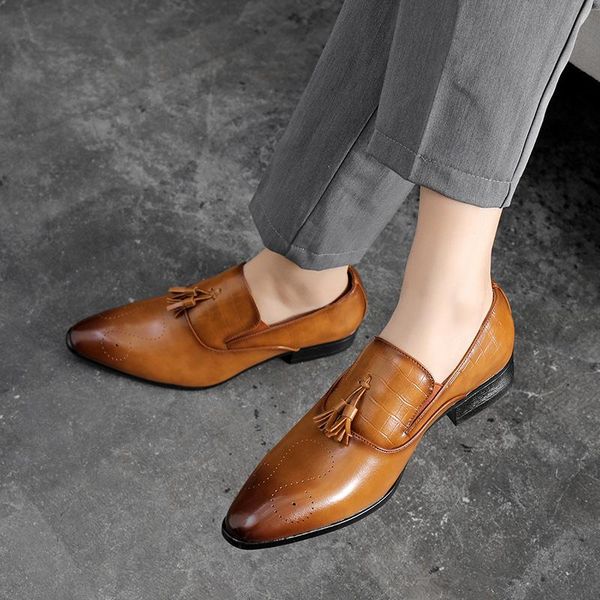 

men dress shoes 2021 spring fashion business wedding footwear man comfy leather design formal europe style, Black
